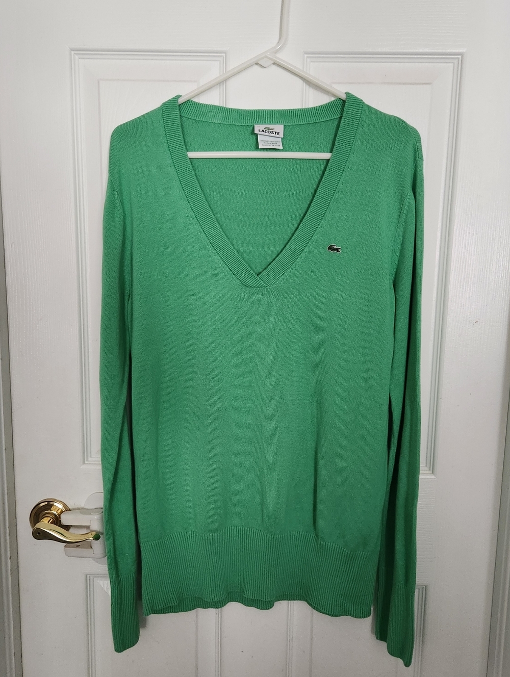 Lacoste Green Crewneck Cotton Sweater with Crocodile Logo Size 46 Eu/XL-XXL